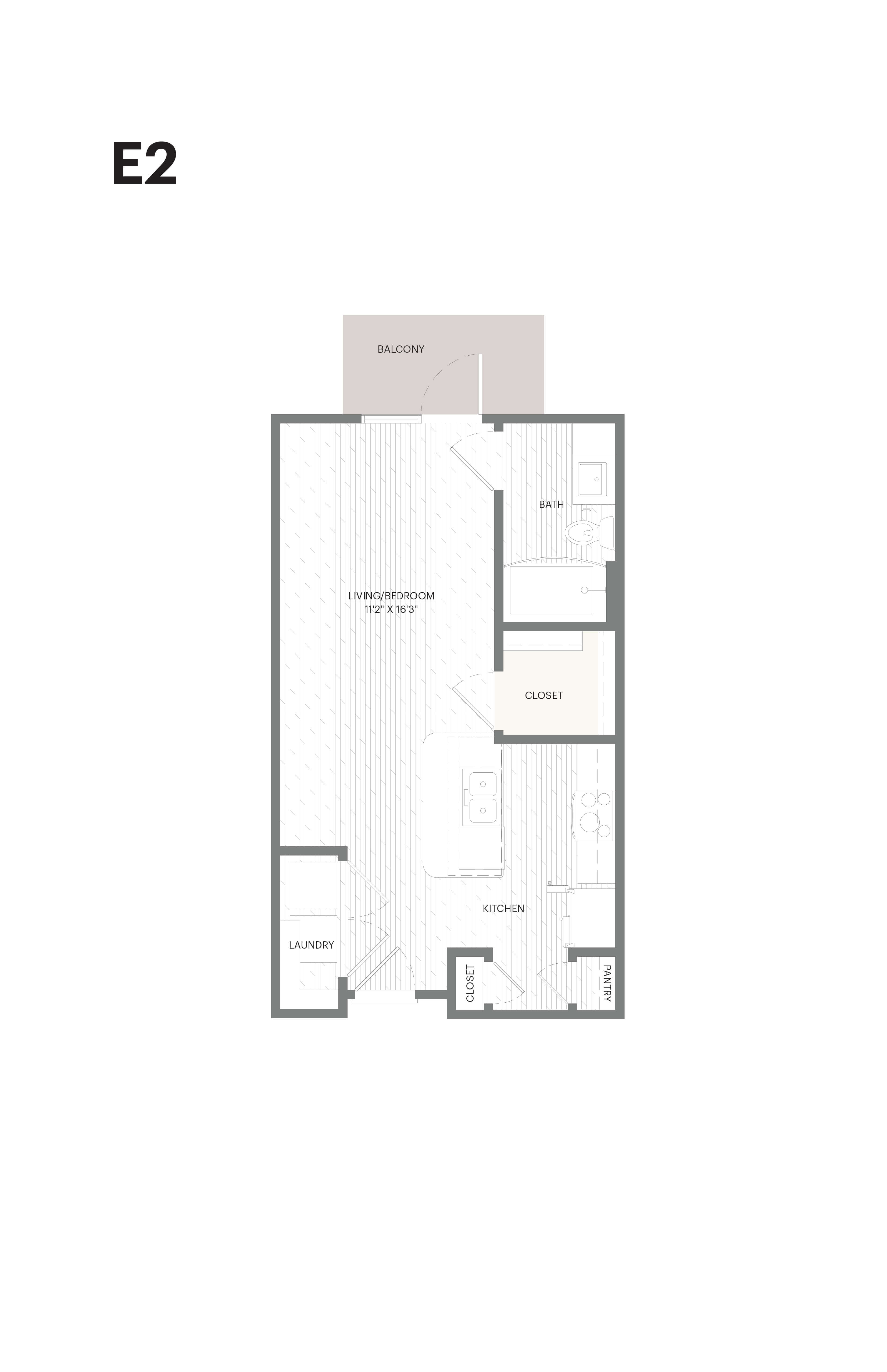 Floor plan for studio, 1 bath, 522 sqft